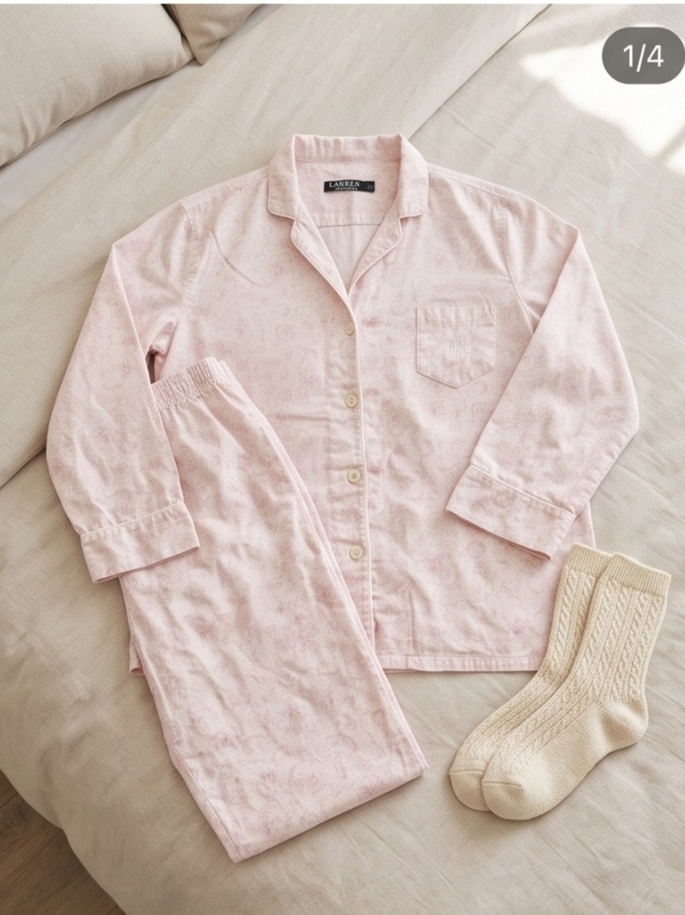 Ralph Lauren Pale Pink Cotton Floral-Print Pajama Set